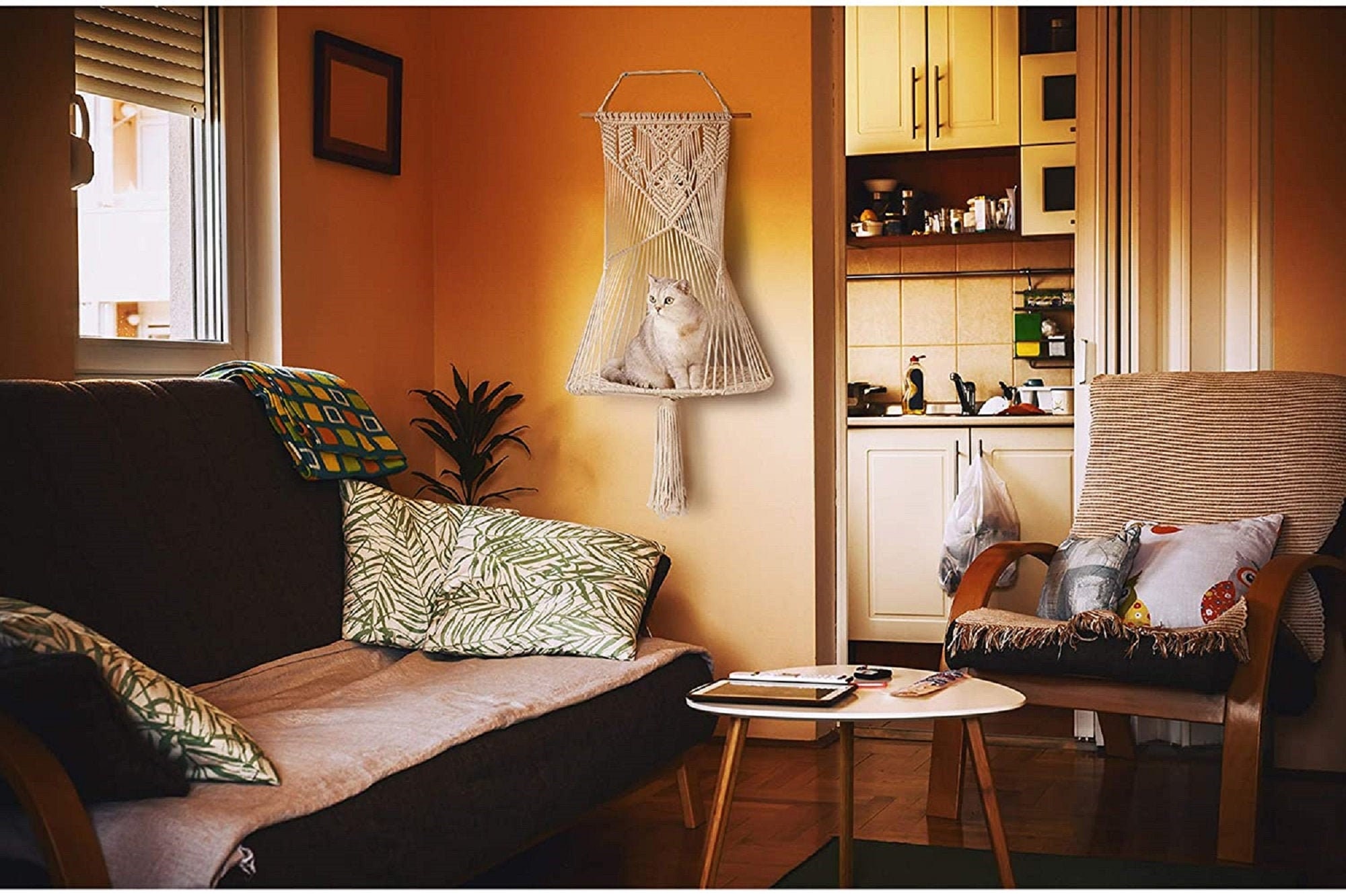 Macrame Cat Lit Macrame Hamac Accrochage Mural Pet Meubles Pour Chats Swing Hanger Flat House Cat Tr