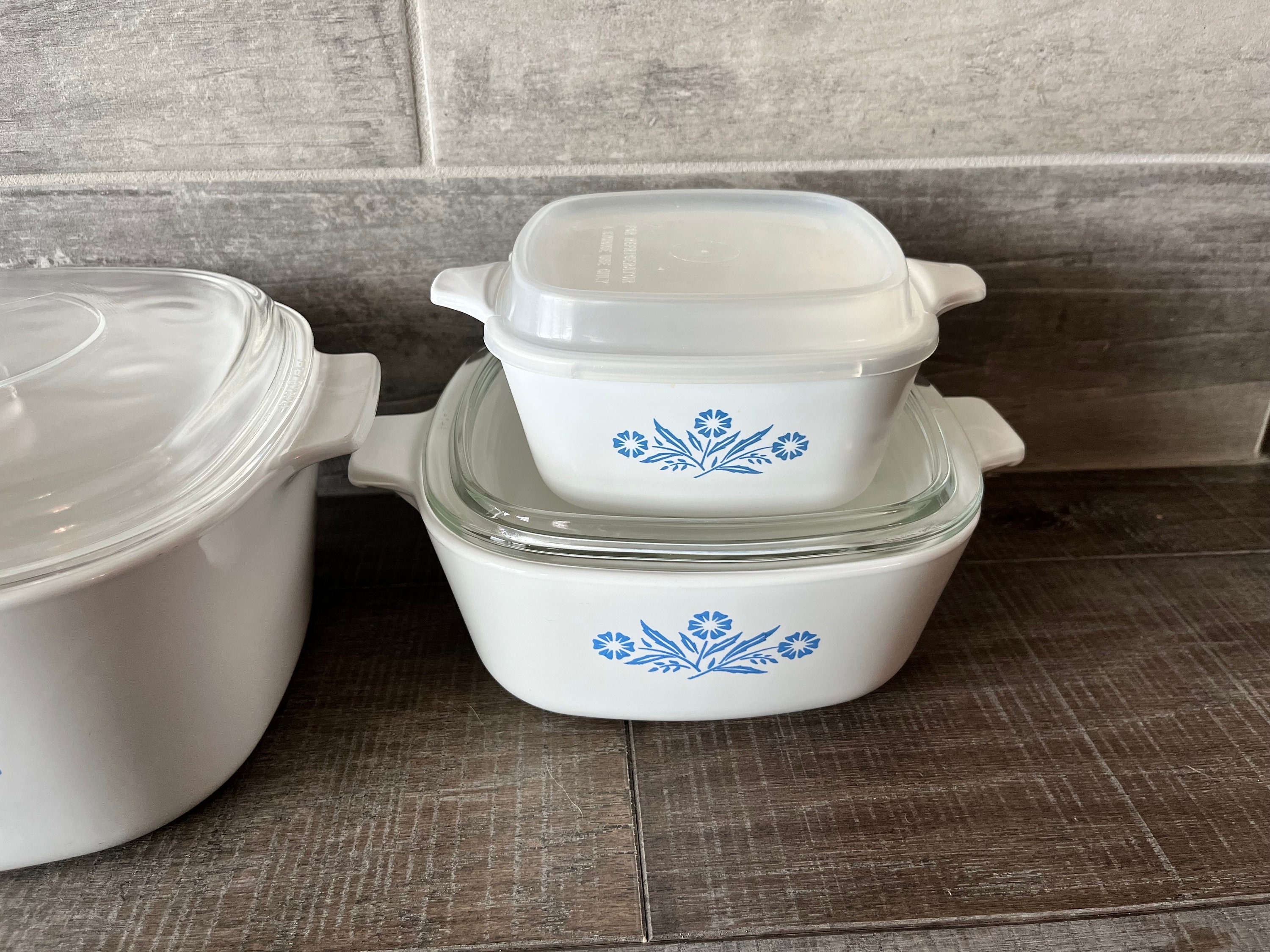 Vintage Corning Ware Blue Cornflower 3 Caseroles Lid (1) Plastic 7