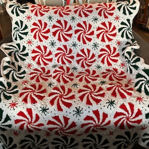 Peppermint Afghan hunter green and cherry red combination image 1