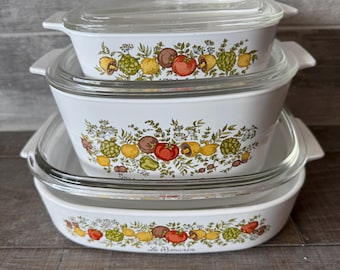 Vintage Corning Ware Spice of  Life  La Marjolaine Casserole Dish with Lid  (6pcs)  10”X2” / 8”X4”  / 7”X2” made in USA