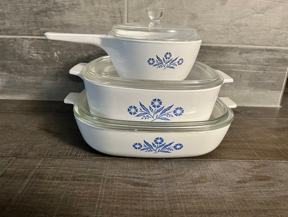 Vintage Corning Ware Blue Cornflower 3 Caseroles With Lid (6 Pcs