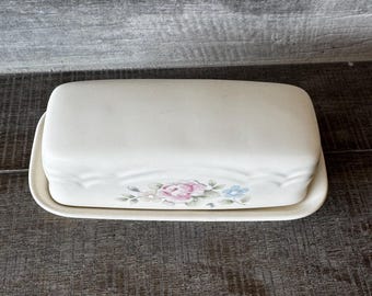 PFALTZGRAFF Tea Rose Butter Dish with Cover Lid Vintage Retired 1/2 Cup Stick