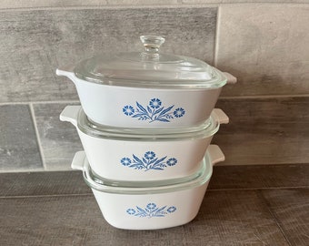 Vintage Corning Ware Blue Cornflower 3 caseroles with lid (6 pcs)