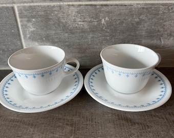 Vintage Corelle snowflake garland Saucer/dessert Plate 6” And Coffee Cup (4pcs)