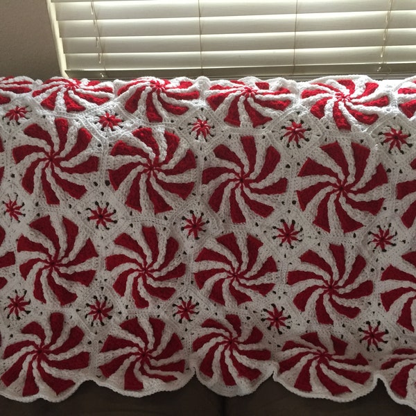 Lap blanket, Baby Blanket, Peppermint Afghan, handmade, crochet, red and white