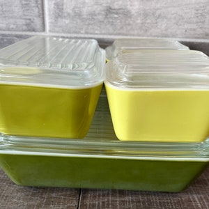 Conjunto de geladeira vintage Pyrex verde abacate verde 8 unidades com tampa