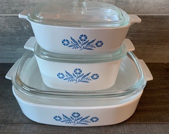 Vintage Corning Ware Blue Cornflower 3 caseroles with lid (6 pcs)