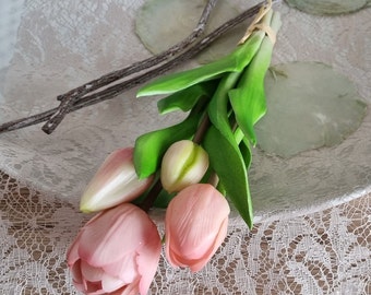 4 Kunstblumen "rosa Tulpe", gefüllt, real touch, 23cm