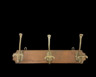 Coat Pegs / Coat Rack / Coat Hooks with Big Heavy Brass  Hooks - Clasdical Style   1960s French  Vintage 19” Wide