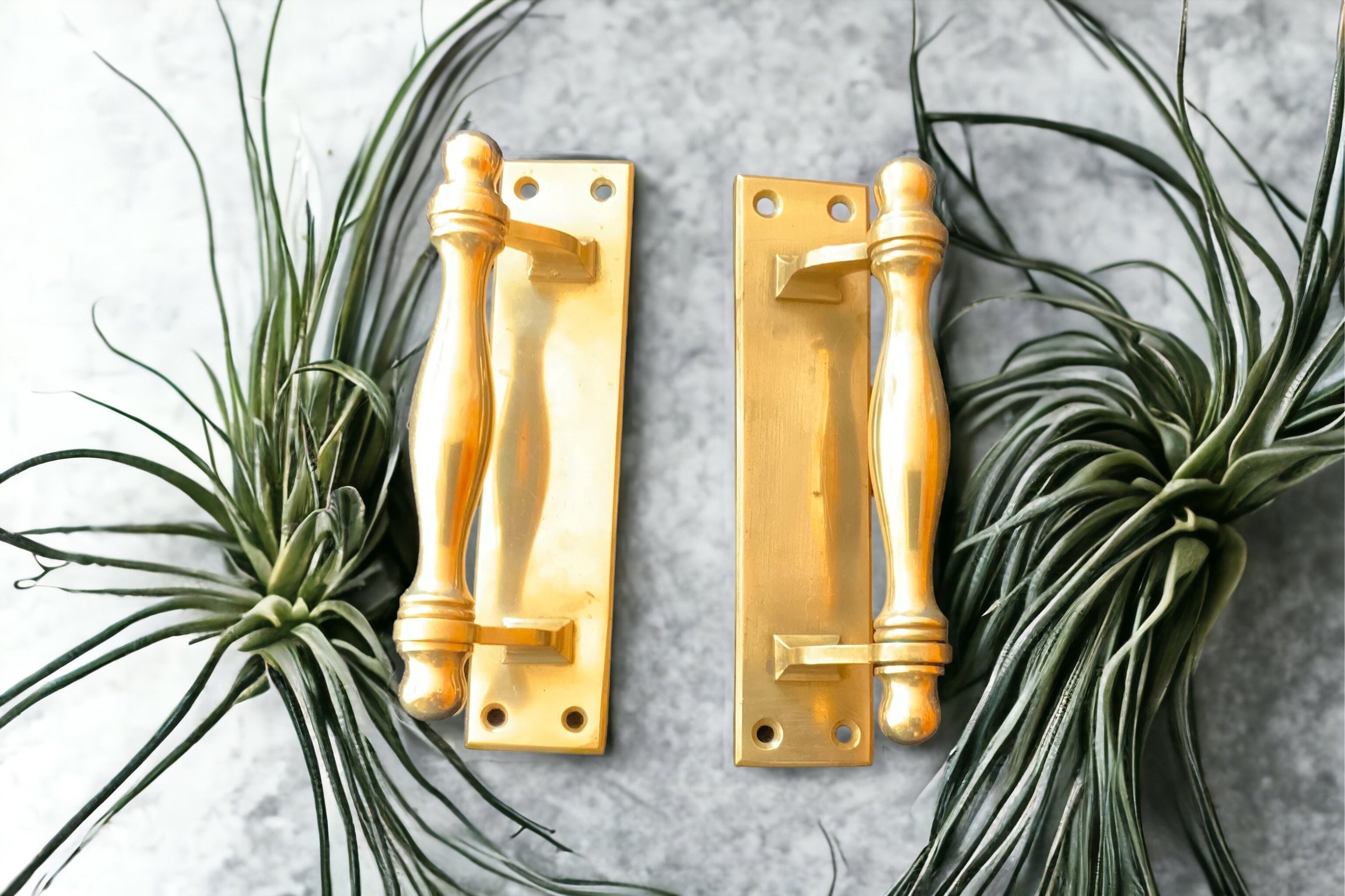 PAIR Brass Vintage Door Push / Pull Handles 7 Long Etsy