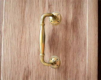 Single (x1) Old Vintage  Antique Solid Brass Door Handle / Pull  - Mid c20th  - Neo Classical Style - 8  x 2”