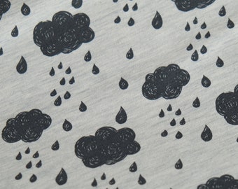 Summer sweat clouds raindrops on grey mottled 0.5 m French Terry