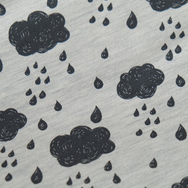 Sommersweat Wolken Regentropfen auf grau meliert 0,5m French Terry
