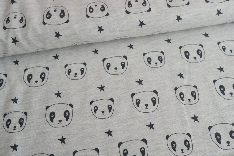 Sommersweat Panda auf grau meliert 0,5m French Terry Bild 3