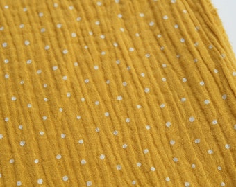 Muslin 0.5 m mustard yellow with white dots mustard yellow