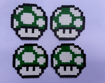 4x Untersetzer Super Mario Mushroom Pilz grün 1UP