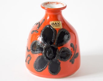 Kleine Vase von Bay, Blumendekor, Vintage, 60er, Fat Lava