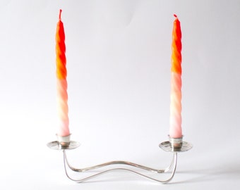 Vintage Kerzenhalter/Kerzenleuchter, zweiflammig, 50er, 60er, 70er, silber, Mid Century