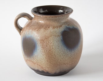 Bauchige Scheurich Vase mit kleinem Henkel, Vintage, braun, blau, matt, glänzend, Keramik, 605-16, 60er, 70er