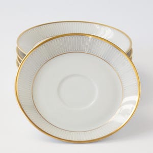 Sechs kleine Teller der Marke Hutschenreuther, Dekor Noblesse 1, Konfektteller, Gebäckteller, Pralinen, Schmuck, Goldrand, 60er, 70er