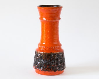 Vase von Jasba mit Relief in knalligem orange, Keramik, 60er, Vintage, Mid Century