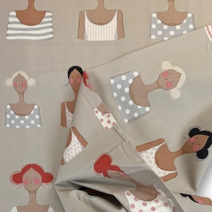 Tilda Fabric (COTTON) Me and My Friend SAND – Playful Women's Upper Bodies – a Tilda classic returns!