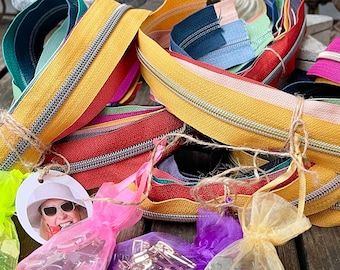MIX PACK Metallized Endless Zipper - 3.4 cm wide (6.5 mm bead) Multi, various colors and metallic finish