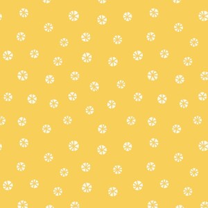 Könnte beinhalten: Ein nahtloses Muster mit einem hellgelben Hintergrund und verstreuten weißen, segmentierten Kreisformen. Das Design ist einfach und sich wiederholend und erzeugt eine fröhliche und verspielte Ästhetik, die für verschiedene Anwendungen geeignet ist.