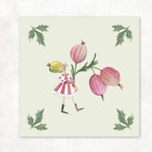 Acufactum Patch 2 Stück Stachelbeerfräulein, 7x7 cm, Polyester Applikation mit Stachelbeeren, Nähzubehör