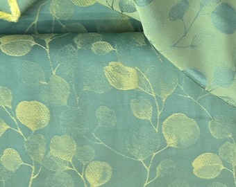Viscose jacquard woven fabric leaves branches GREEN YELLOW