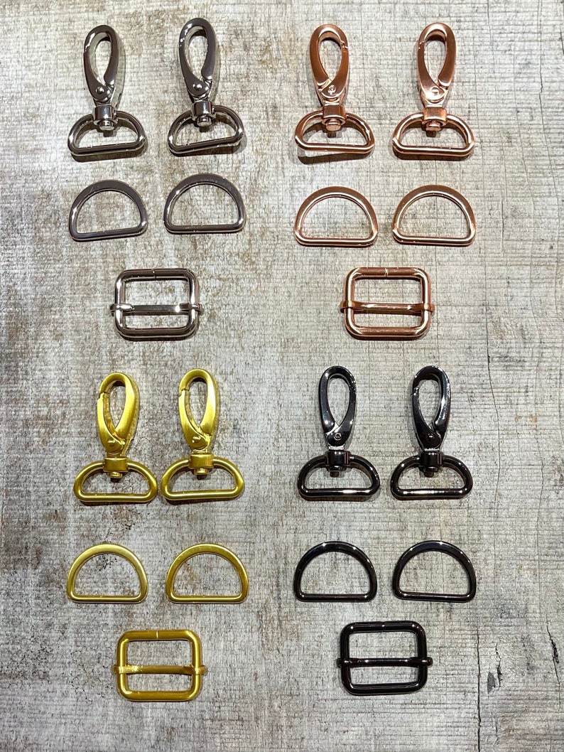 Set für Taschen 2 Karabiner, 2 D-Ringe, 1 Leiterschnalle Größe 2,5 cm VERSCHIEDENE METALLFARBEN zur AUSWAHL Bild 1