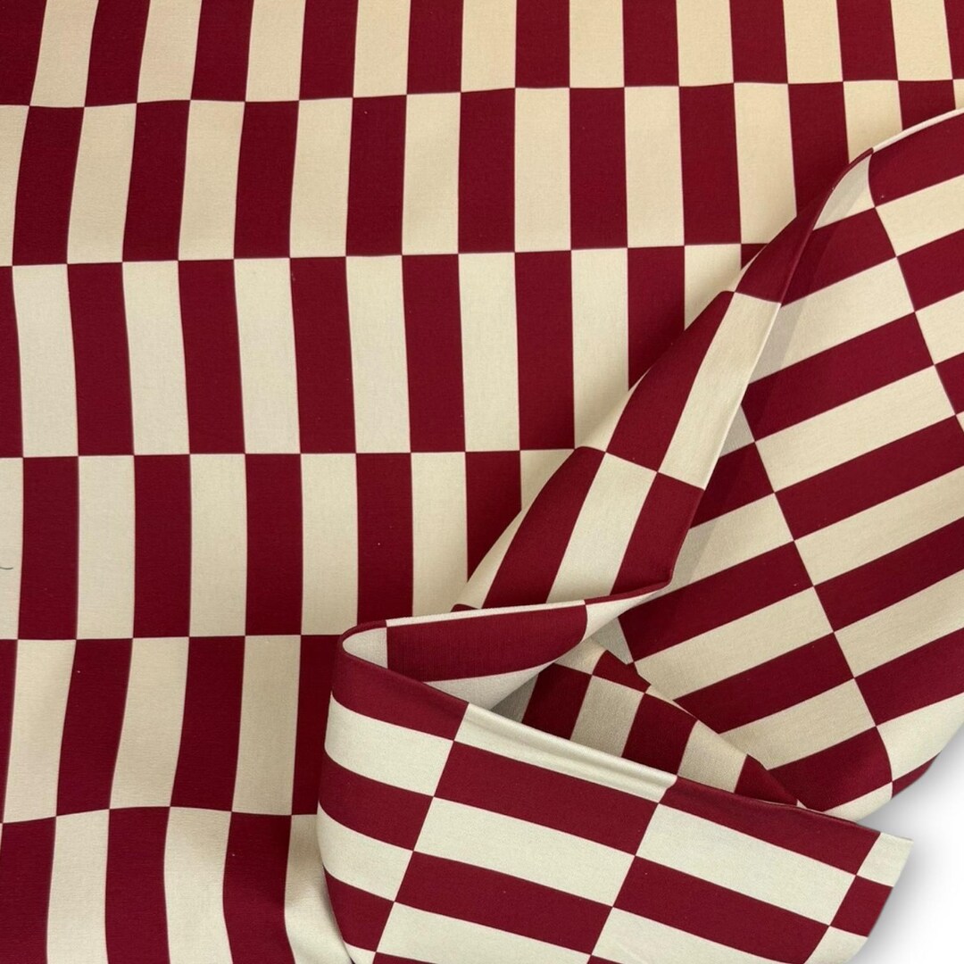 Cotton Canvas in Red-cream BLOCKS - Rectangular Pattern – Robust Fabric ...
