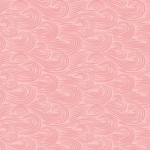 Könnte beinhalten: Ein nahtloses Muster aus rosa wellenförmigen Linien und Wirbeln auf einem hellrosa Hintergrund.