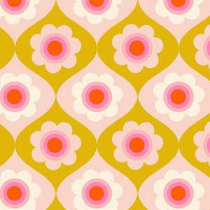 Ruby Star Society Trinketry Goldenrod Retro Floral Baumwollstoff 100% Baumwolle 112 cm breit Retro Design von Melody Miller