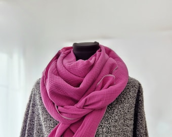 Women's muslin scarf fuchsia neck scarf organic muslin triangular scarf