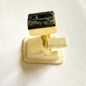 Gold Plated Tourmaline Ring | Raw Black Tourmaline Crystal | Adjustable Ring | Bold Statement Jewelry | Protective Healing Gift