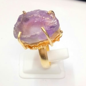 Gold Amethyst Geode Ring - Raw Crystal Statement Jewelry - Unique Gemstone Ring - Boho Chic Ring - One-of-a-Kind Gift