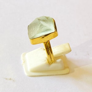 Gold Plated Raw Green Fluorite Ring | Rough Gemstone Statement Ring | Handmade Adjustable Jewelry | Boho Crystal Gift for Her