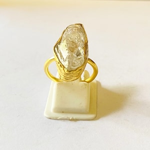 Herkimer Diamond Ring | Raw Clear Quartz Gold Ring | Natural Gemstone Statement Jewelry | Healing Crystal Boho Ring | Gift for Her