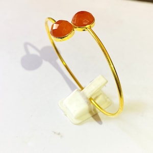 Carnelian Gemstone Gold Cuff Bracelet | Adjustable Open Bangle | Handmade Natural Stone Jewelry | Bold & Elegant Statement Bracelet