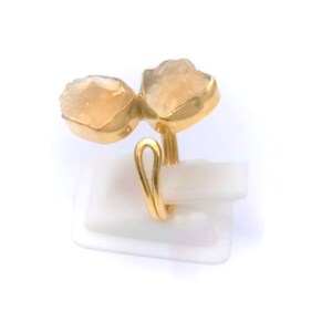 Gold Plated Double Raw Citrine Ring | Citrine Statement Ring | Handmade Boho Chic Jewelry | Unique Unisex Gift