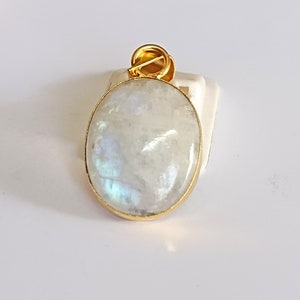 Handmade Moonstone Pendant | Oval Gold-Plated June Birthstone Necklace | Rainbow Moonstone Jewelry | Gift for Her | DharamJewels