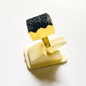 Gold Plated Black Tourmaline Ring | Unique Geometric Crystal Ring | Handmade Adjustable Jewelry | Protective Gift for Her