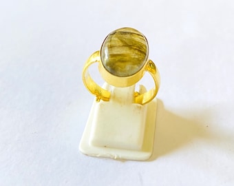 Ring, Handmade Ring, Natural Labradorite Ring, Gemstone Ring, Stackable Ring, Gold Plated Ring, Labradorite Jewelry, Adjustable Ring, Gift