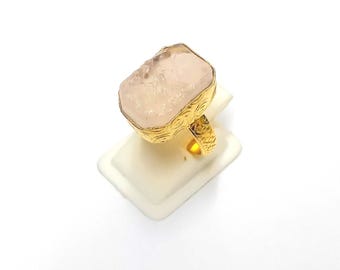 18k Gold Rose Quartz Crystal Ring | Natural Stone Jewelry | Elegant Statement Ring | Healing Gemstone Ring | Unique Gift for Her