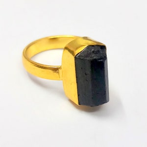 Gold Black Tourmaline Crystal Ring | Natural Stone Jewelry | Chunky Statement Ring | Healing Crystal Ring | Gift for Her