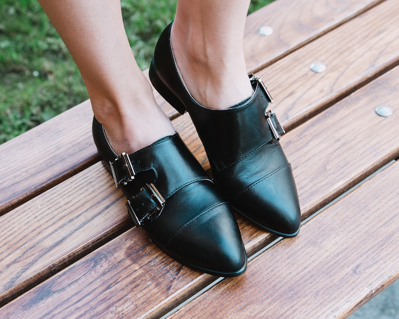 Vintage Shoes Womens Oxfords Leather shoes Customization Available Womens Monk Shoes Black Shoes Custom Shoes Monk Straps HIT