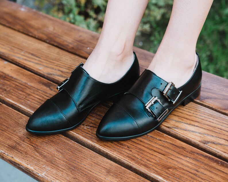 Vintage Shoes Womens Oxfords Leather shoes Customization Available Womens Monk Shoes Black Shoes Custom Shoes Monk Straps HIT