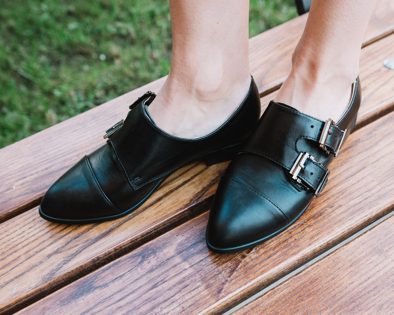 Vintage Shoes Womens Oxfords Leather shoes Customization Available Womens Monk Shoes Black Shoes Custom Shoes Monk Straps HIT