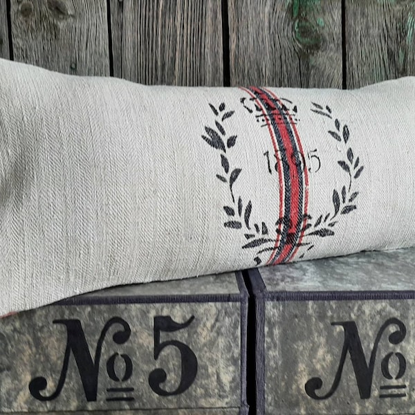 Rare! from ANTI-SMALL : PILLOW*NECK PILLOW*Linen pillow*Farmhouse pillow*Farmhouse linen pillow made of grain sack*Grain sack linen...47 × 20 cm